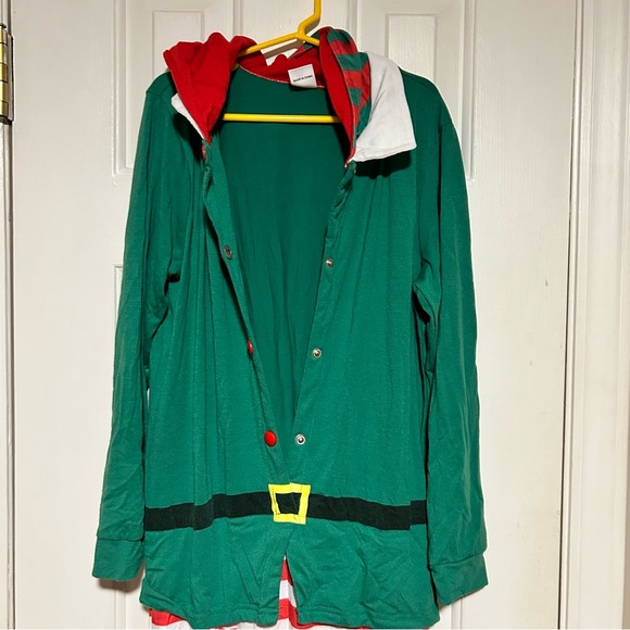 Christmas Elf Onesie Hooded Snap Front Red & Green | Unisex Age Size 11-12 - Picture 5 of 9